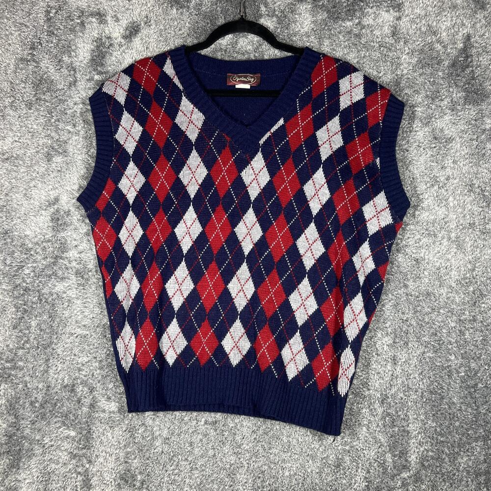 Oyster Bay Sweater Vest Mens XL Blue Argyle V-Neck Acrylic Knit Pullover